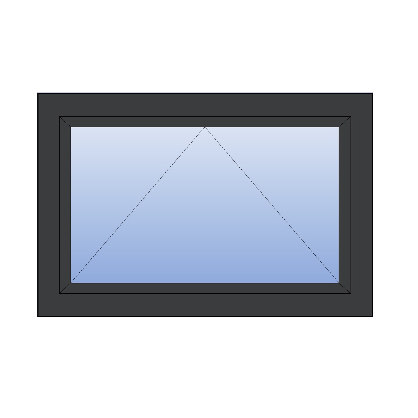 A dark-framed egress window with a single glazed panel, one of the custom finishes